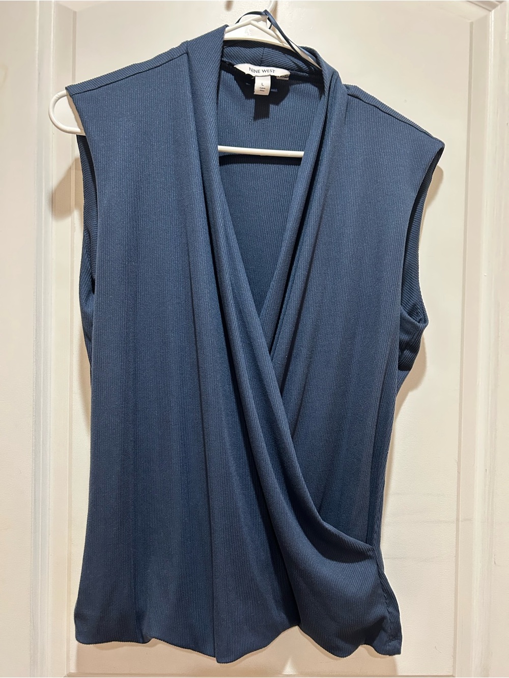 Nine West Slate Blue Draped Surplice Sleeveless Camisole